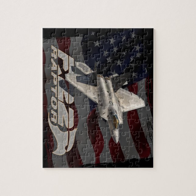 Amerikanska flaggan för rovfågel F-22 Pussel (Vertikal)