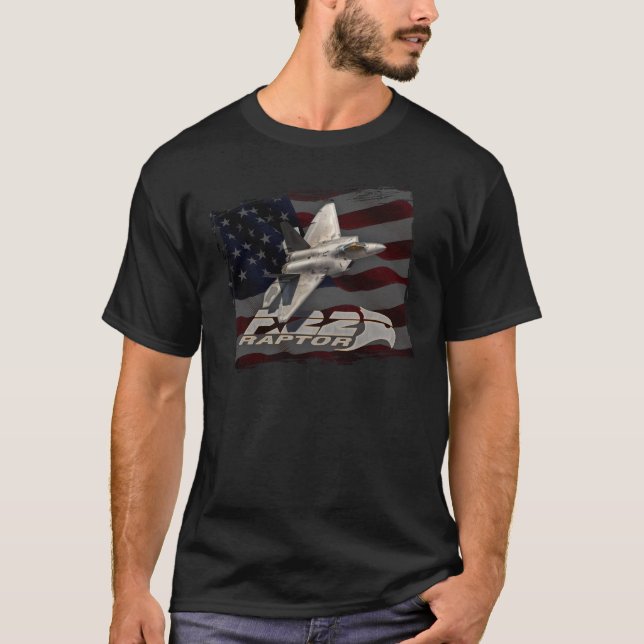 Amerikanska flaggan för rovfågel F-22 T Shirt (Framsida)