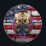Amerikanska flaggan för Steampunk Gasmask Piltavla<br><div class="desc">Dartboard för sten för amerikanska flaggan för apokalyps för biohazard för Steampunk gasmaskskalle.</div>