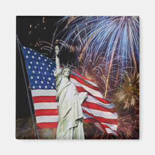 Amerikanska flaggan, fyrverkerier och magnet