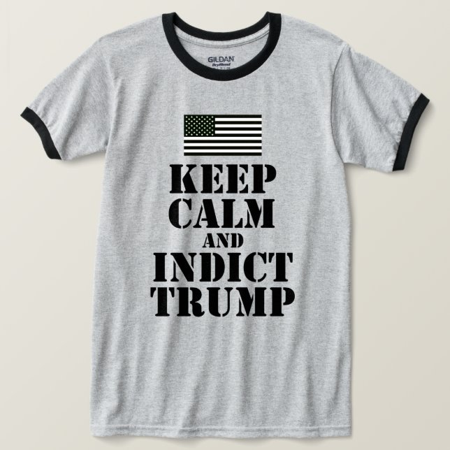Amerikanska flaggan: Håll lugnat och Indict trumf T Shirt (Design framsida)