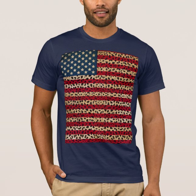 Amerikanska flaggan i design för Leopardfläcktryck Tee (Framsida)