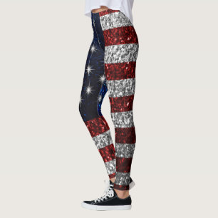 Amerikanska flaggan i grafisk damasker för glitte leggings