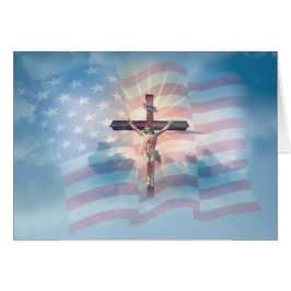 Amerikanska flaggan Jesus på crucifixmoln Hälsningskort
