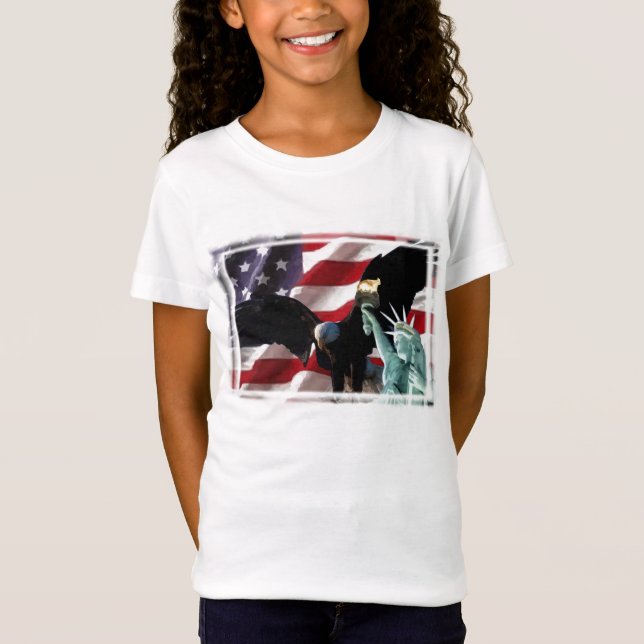 Amerikanska flaggan med amerikanörn- & damfrihet t-shirt (Framsida)