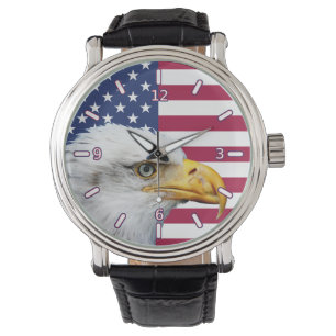 Amerikanska flaggan med örnläder fäster klockan armbandsur