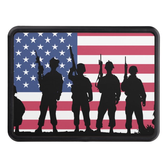 Amerikanska flaggan med soldatsilhouetten skydd för dragkrok (Framsidan)