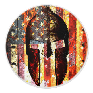 Amerikanska flaggan och spartansk hjälmdörrknopp knopp