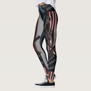 Amerikanska flaggan och två korsade Revolvers Leggings
