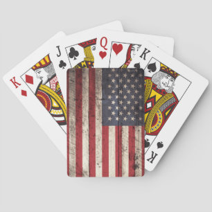 Amerikanska flaggan på gammalt Wood korn Kortlek