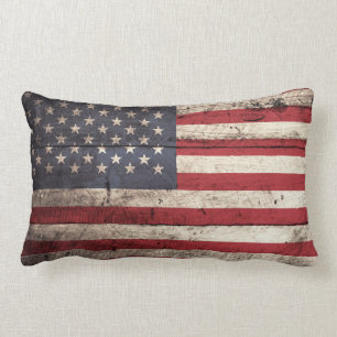 Amerikanska flaggan på gammalt Wood korn Lumbarkudde