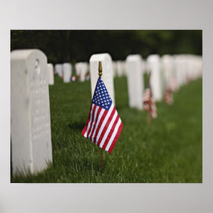 Amerikanska flaggan på gravar av amerikanveteran poster