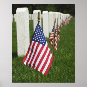 Amerikanska flaggan på gravar av amerikanveteran poster