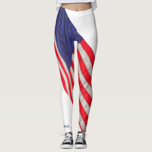Amerikanska flaggan på vitbakgrund w/Name Leggings