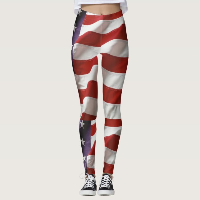Amerikanska flaggan - röd vit och blått leggings (Framsida)