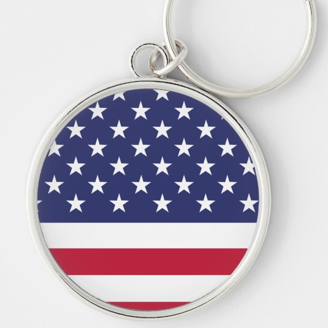 Amerikanska flaggan rund silverfärgad nyckelring (Framsidan)