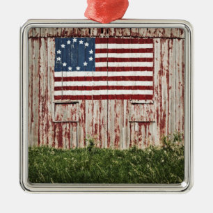 Amerikanska flaggan som målas på ladugård julgransprydnad metall