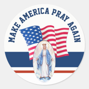 Amerikanska flaggan välsignade jungfruliga Mary Runt Klistermärke