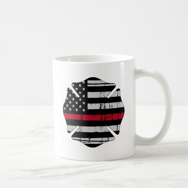 Amerikanska flagganbrandmankor gör röd linje kaffemugg (Höger)