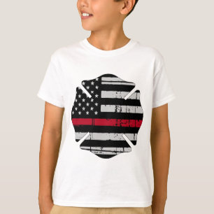 Amerikanska flagganbrandmankor gör röd linje t-shirt