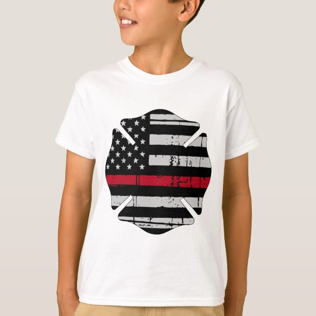 Amerikanska flagganbrandmankor gör röd linje t-shirt (Framsida)