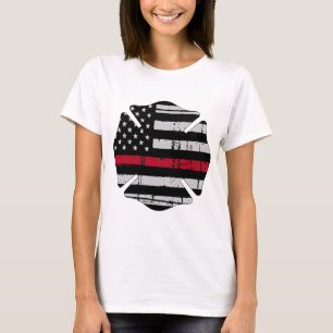 Amerikanska flagganbrandmankor gör röd linje tee