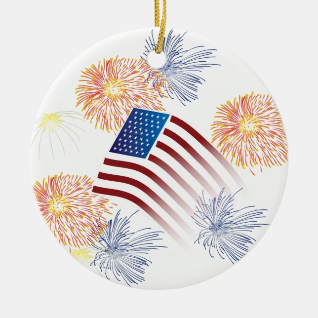 Amerikanska flagganfyrverkerier julgransprydnad keramik (Framsidan)