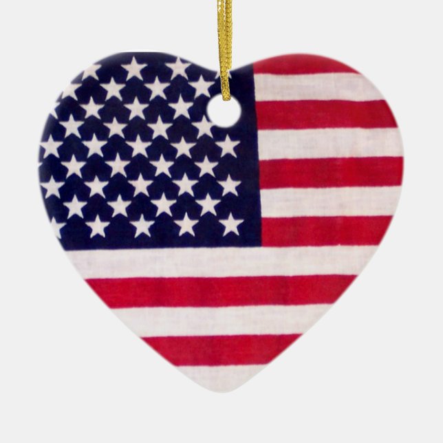 Amerikanska flagganhjärtaprydnad julgransprydnad keramik (Framsidan)