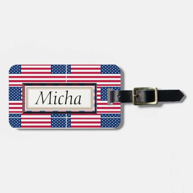 Amerikanska flagganmönsterMonogram Bagagebricka (Horisontell Framsida)