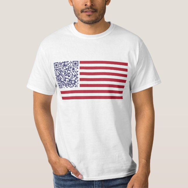 Amerikanska flaggannationalsången QR kodifierar T-shirt (Framsida)