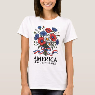 Amerikanska flaggans blommor 4:e juli Patriotiska T Shirt
