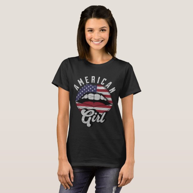 Amerikanska flaggans läppar Patriotiska  T Shirt (Hel framsida)