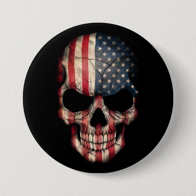 Amerikanska flagganskalle på svart knapp (Framsida)