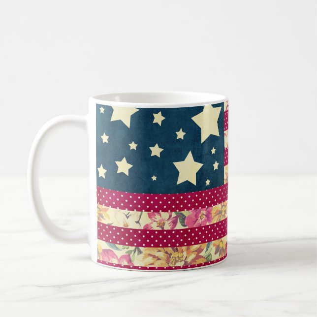 Amerikanska flaggantäcke för shabby chic | kaffemugg (Vänster)