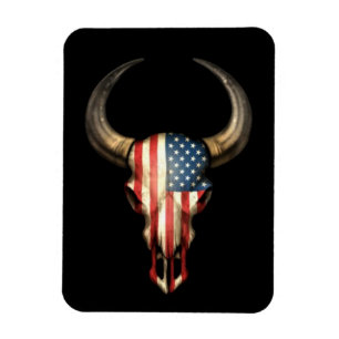 Amerikanska flaggantjurskalle på svart magnet