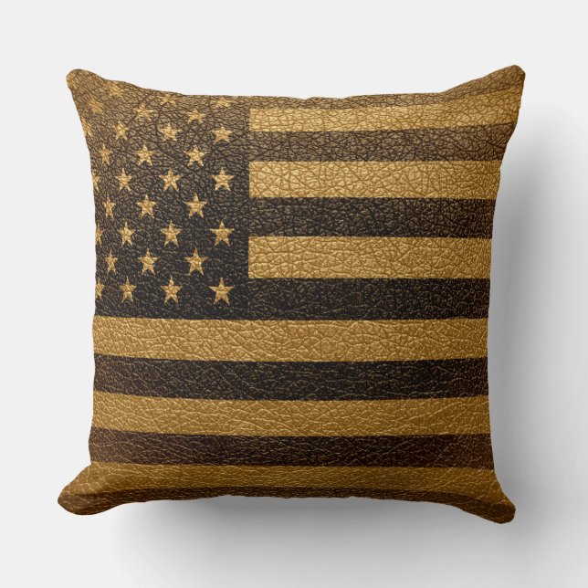 Amerikanska flagganvintageläder #2 kudde (Framsida)