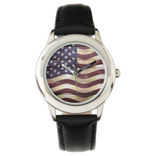Amerikanska flagganvintageträ armbandsur