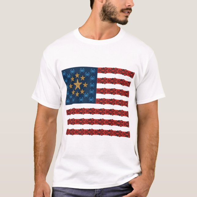 Amerikanska flagghumrar t shirt (Framsida)