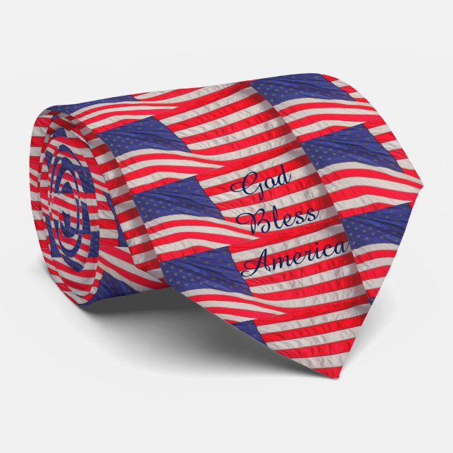 Amerikanska flaggor Gud välsigne Amerika tryck på  Slips (Rullad)