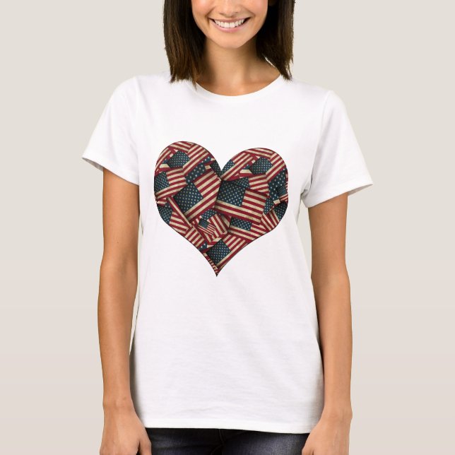 Amerikanska flaggor i hjärtform t shirt (Framsida)