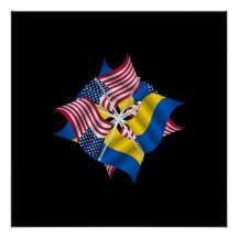 Amerikanska flaggor och ukrainska flaggor