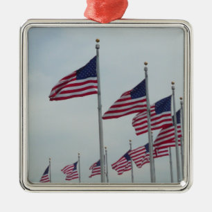 Amerikanska Flaggor vid Washington Monument Julgransprydnad Metall
