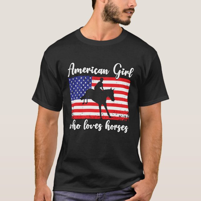 Amerikanska flicka som kärlek evakuerar hästar 4 t shirt (Framsida)