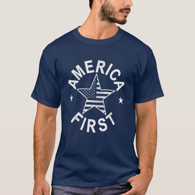 Amerikanska först-Distress USA flagga Patriotic T Shirt (Framsida)
