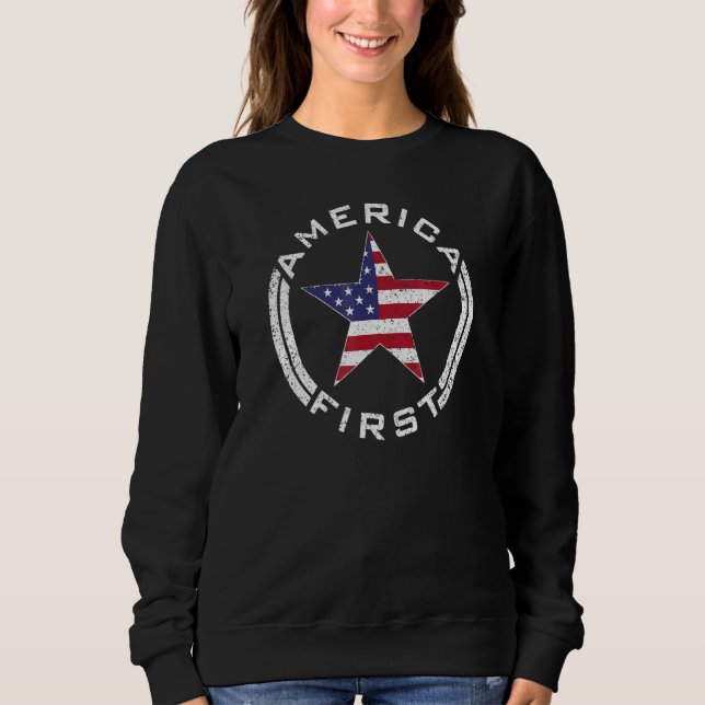 Amerikanska först USA flagga-amerikanska stjärnan  T Shirt (Framsida)