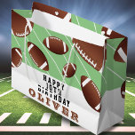 Amerikanska fotbollen Bollar Roligt Barns födelsed<br><div class="desc">American Football Bollar Roligt Barns födelsedag Large Gift Bag. Fotbollsformat bollar i olika storlekar och grönt med rand. Anpassa presentväskan med ditt namn och gör en underbar födelsedagspåse för en fotboll fläkt.</div>