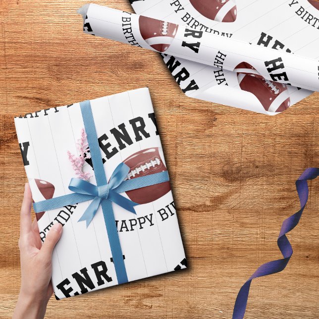 Amerikanska fotbollen Mönster Presentpapper (Personalized wrapping paper - First year down - Football birthday)