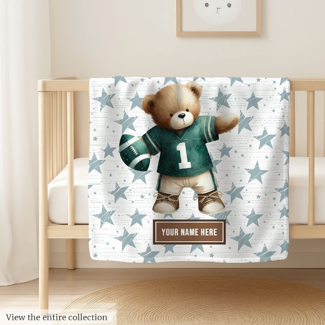 Amerikanska fotbollsblanket för Småbarn-födelsedag Fleecefilt (Cozy American football teddy bear blanket, perfect personalized boy birthday gift for toddlers.)