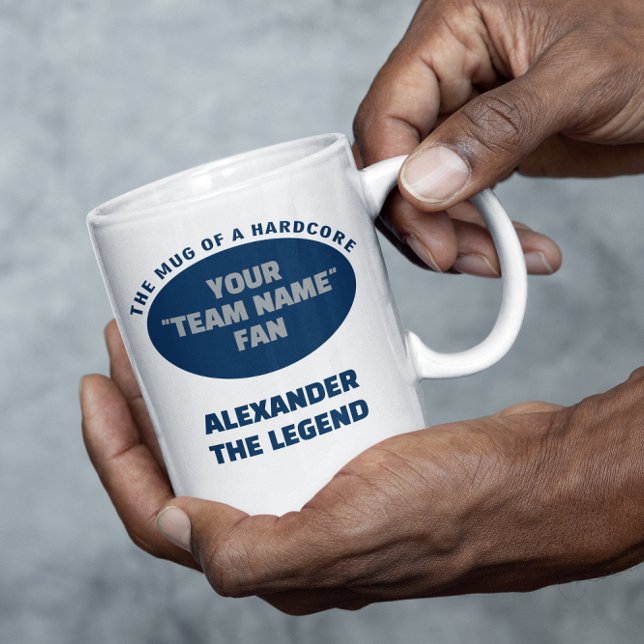 Amerikanska fotbollslaget Namn Fläkt Blue Silver Kaffemugg (American Football personalized mug in blue and silver. Add team and name.)