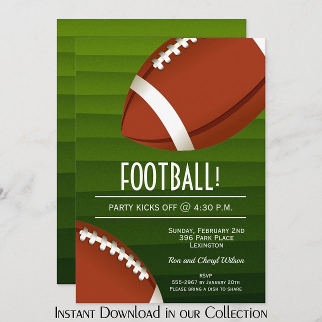 Amerikanska fotbollspartiets inbjudningar (American Football Bowl Game Party Invitations (INSTANT DOWNLOAD available in our collection))